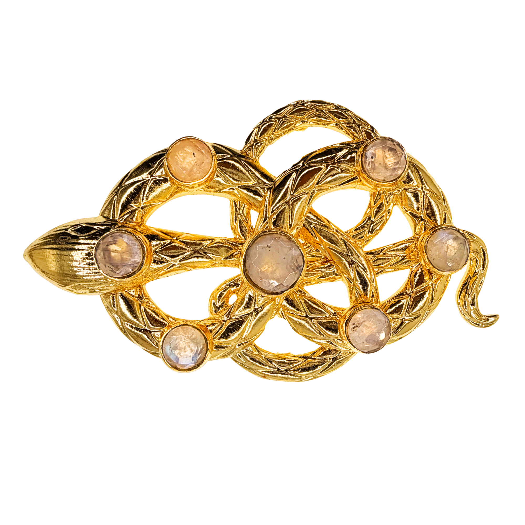 LE SERPENT Faceted Rainbow Moonstone Gemstone Gold Buckle + Artisan Leather Belt