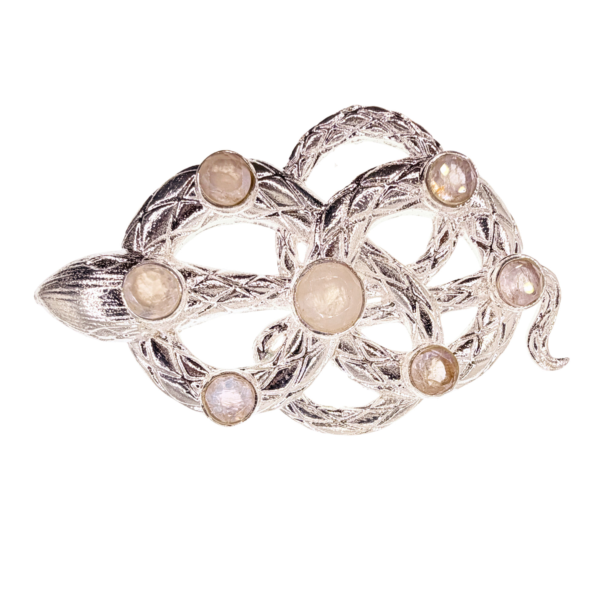 LE SERPENT Faceted Rainbow Moonstone Gemstone Silver Buckle + Artisan Leather Belt