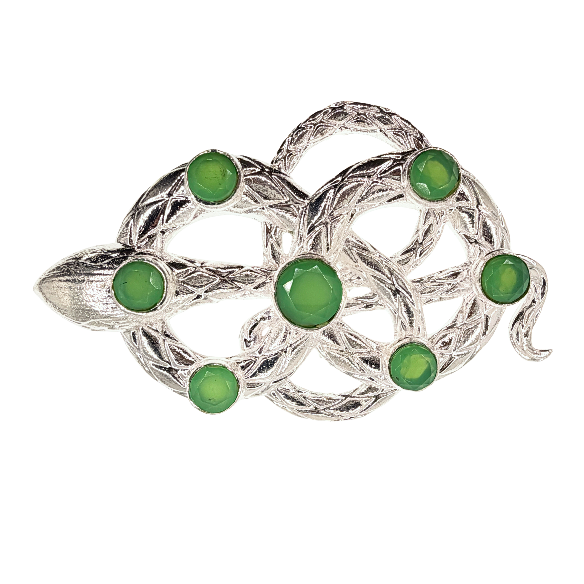 LE SERPENT Faceted Chrysoprase Gemstone Silver Buckle + Artisan Leather Belt