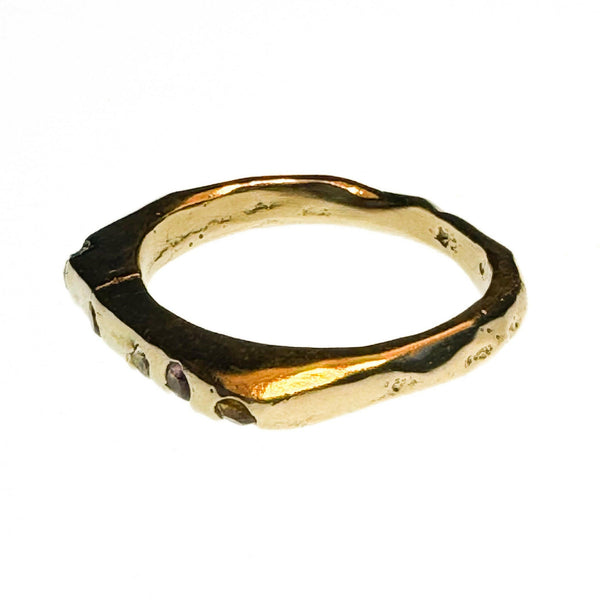 Made-To-Order 14k Harmony Fairmined Gold Slice Ring with Sapphires.