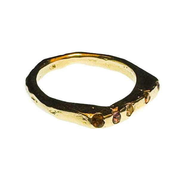 Made-To-Order 14k Harmony Fairmined Gold Slice Ring with Sapphires.