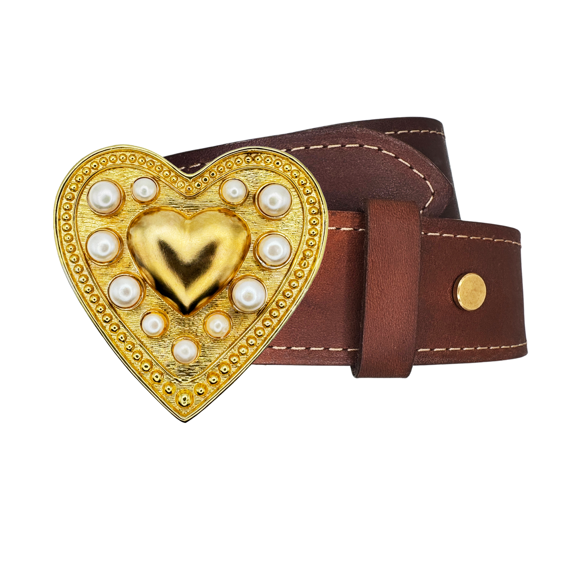 AMOUR Freshwater Pearl Gold Buckle + Artisan Leather Belt