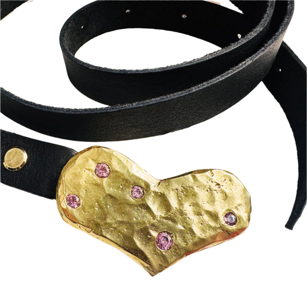 Cast Heart Belt Buckle with pink Gems 