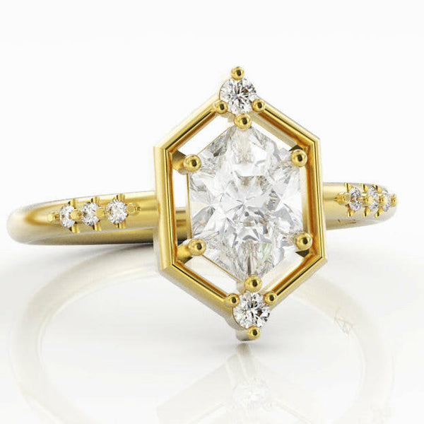 Without You - 14k Recycled Gold Hexagon Engagement Ring + Band Set - Settings Only.