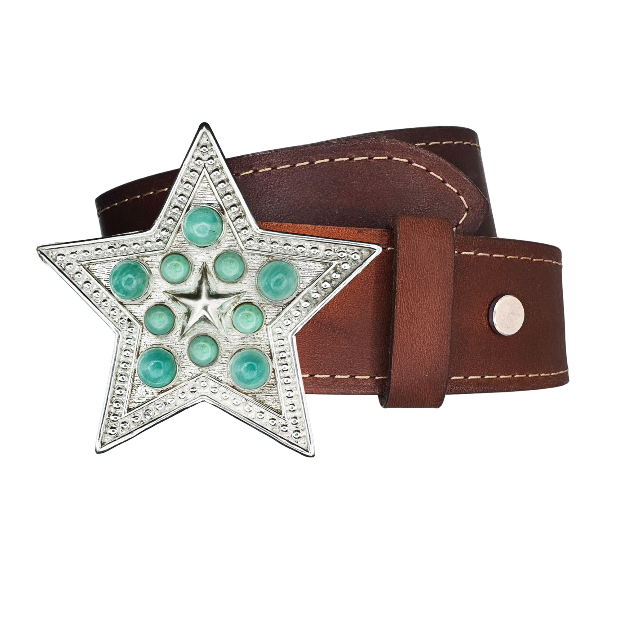 ETOILE Teal Amazonite Gemstone Silver Buckle + Artisan Leather Belt