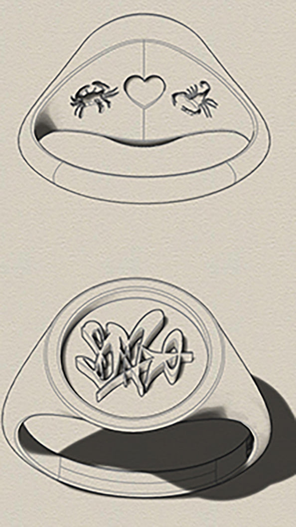 Front and back render of ring