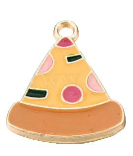 Gold Enamel pizza slice charm on a white background