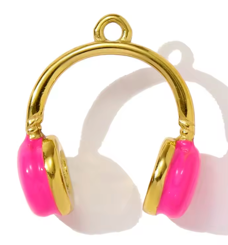 Gold and pink headphone charm white background