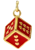 Gold and red dice-shaped charm 