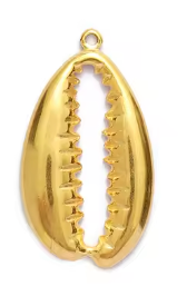 Gold shell charm on a white background