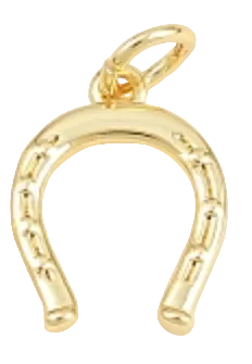 Gold horseshoe-shaped charm on a white background