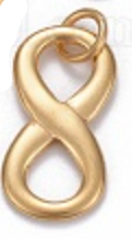 Gold infinity symbol charm on a white background