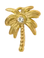 Gold palm tree-shaped charm with a cz  center on a white background