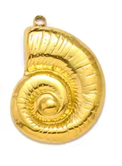 Gold shell-shaped charm on a white background