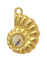 Gold shell charm with shell middle on a white background