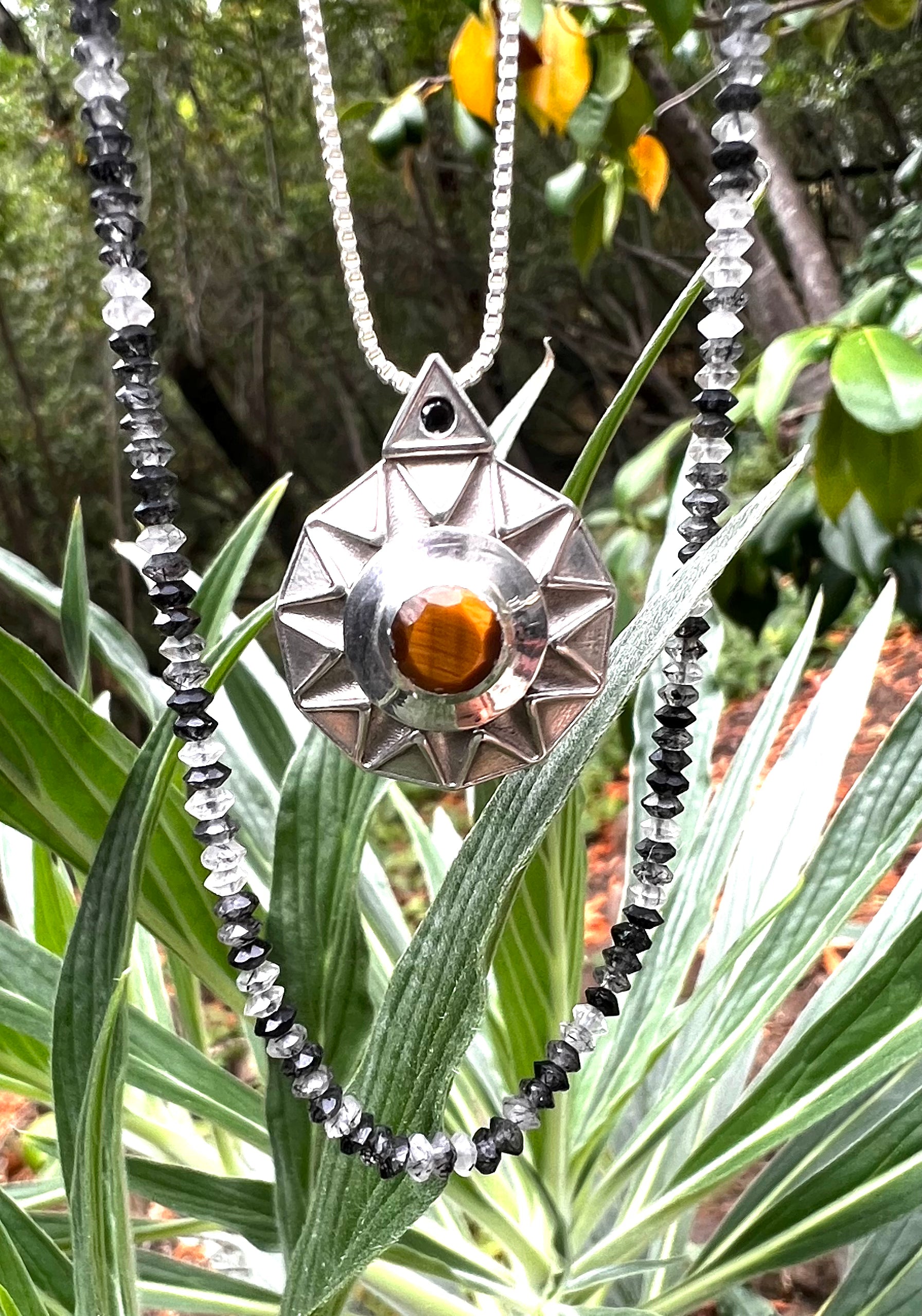 Rising Sun Pendant Necklace - Sterling Silver.