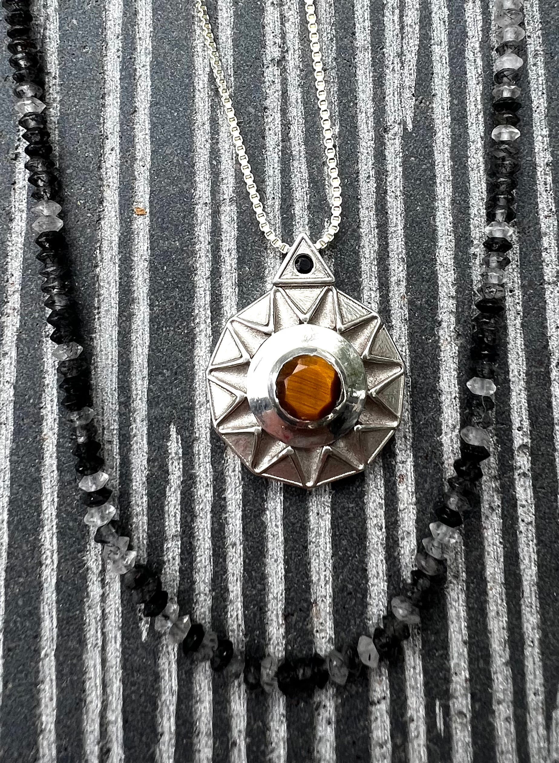 Rising Sun Pendant Necklace - Sterling Silver.
