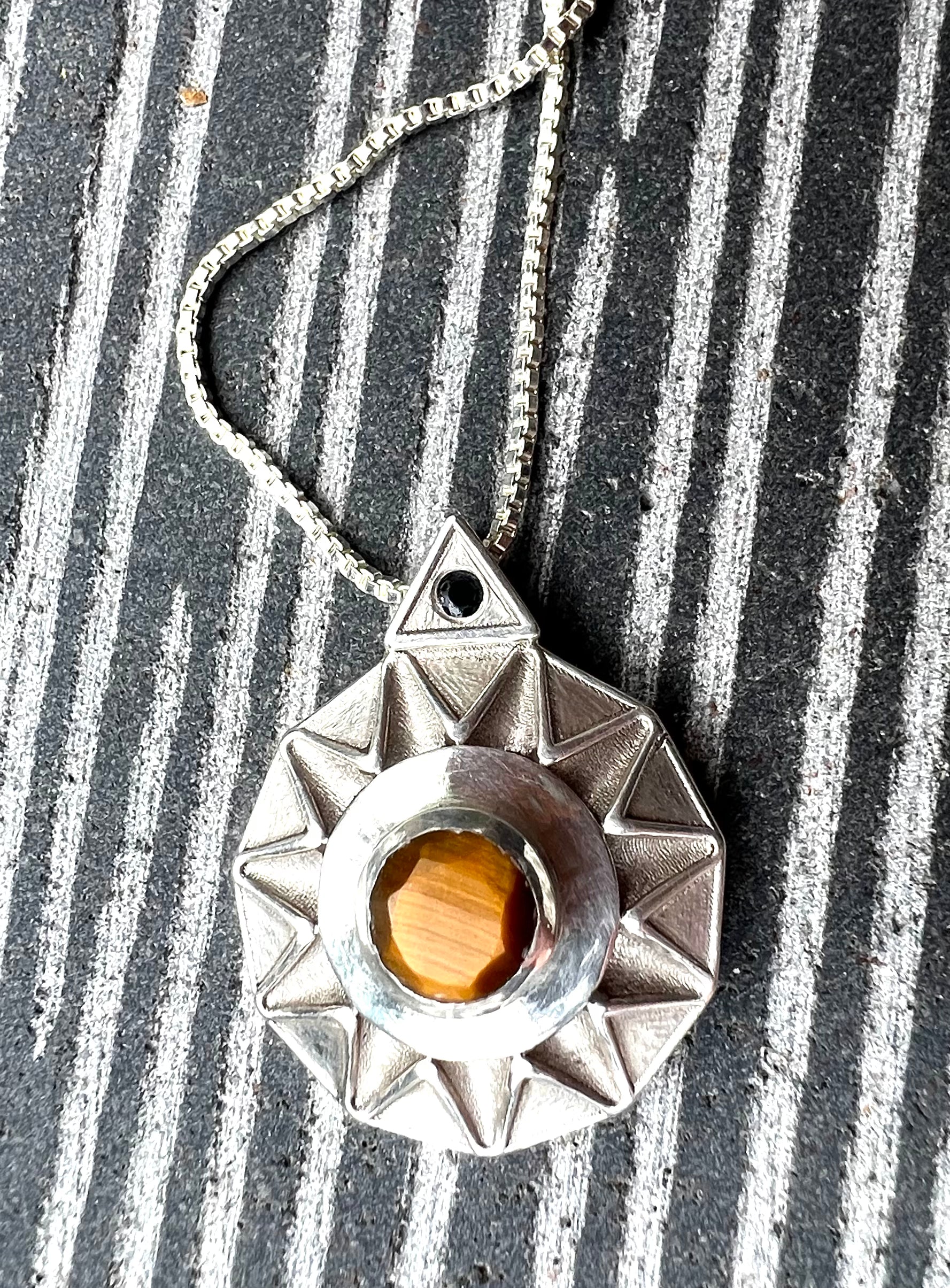 Rising Sun Pendant Necklace - Sterling Silver.