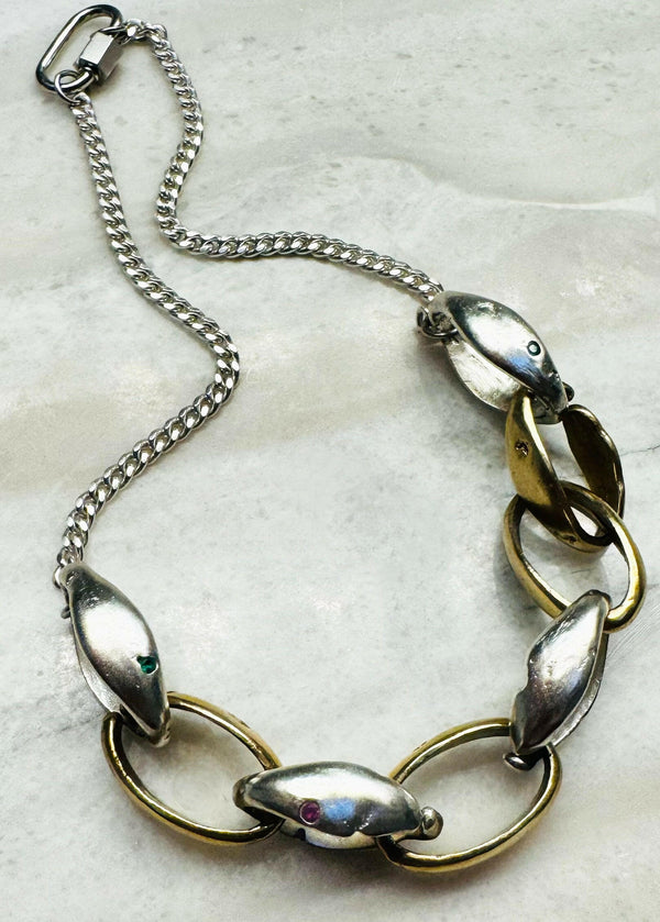 Oval Link Choker with Sterling Silver Curb Chain + Nano Gems.