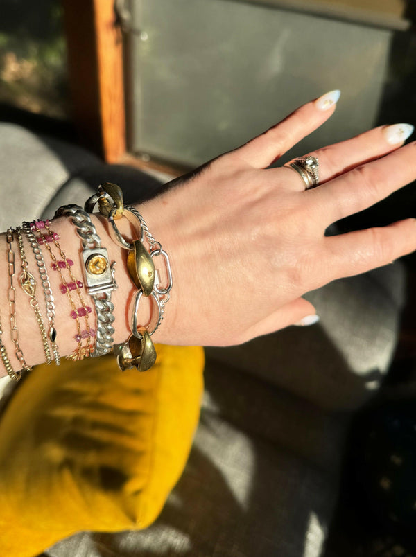 Oval Link Choker with Sterling Silver Curb Chain with stack of Brackets