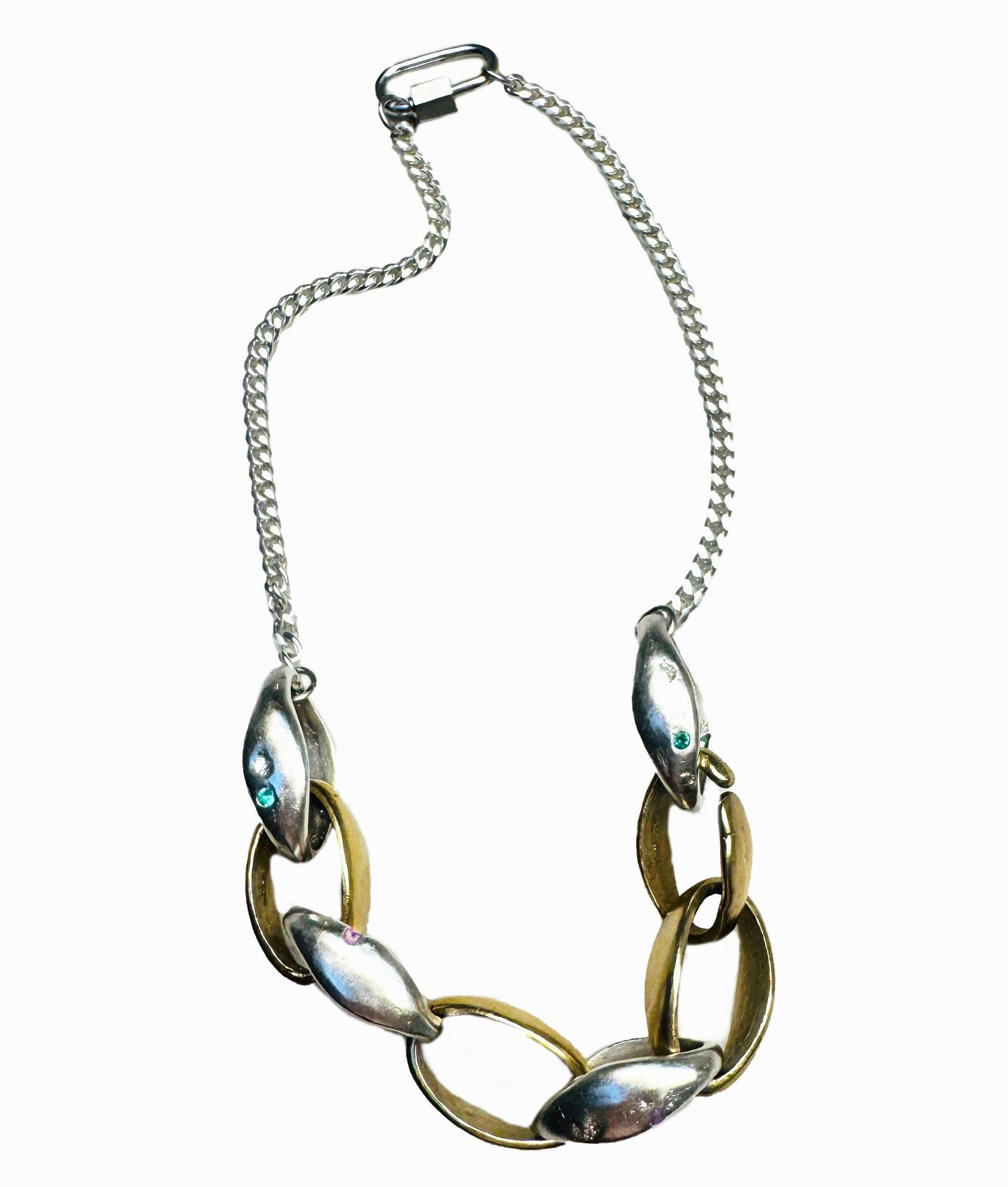 Oval Link Choker with Sterling Silver Curb Chain + Nano Gems.