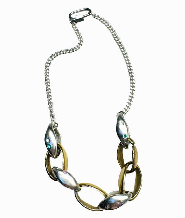 Oval Link Choker with Sterling Silver Curb Chain + Nano Gems.