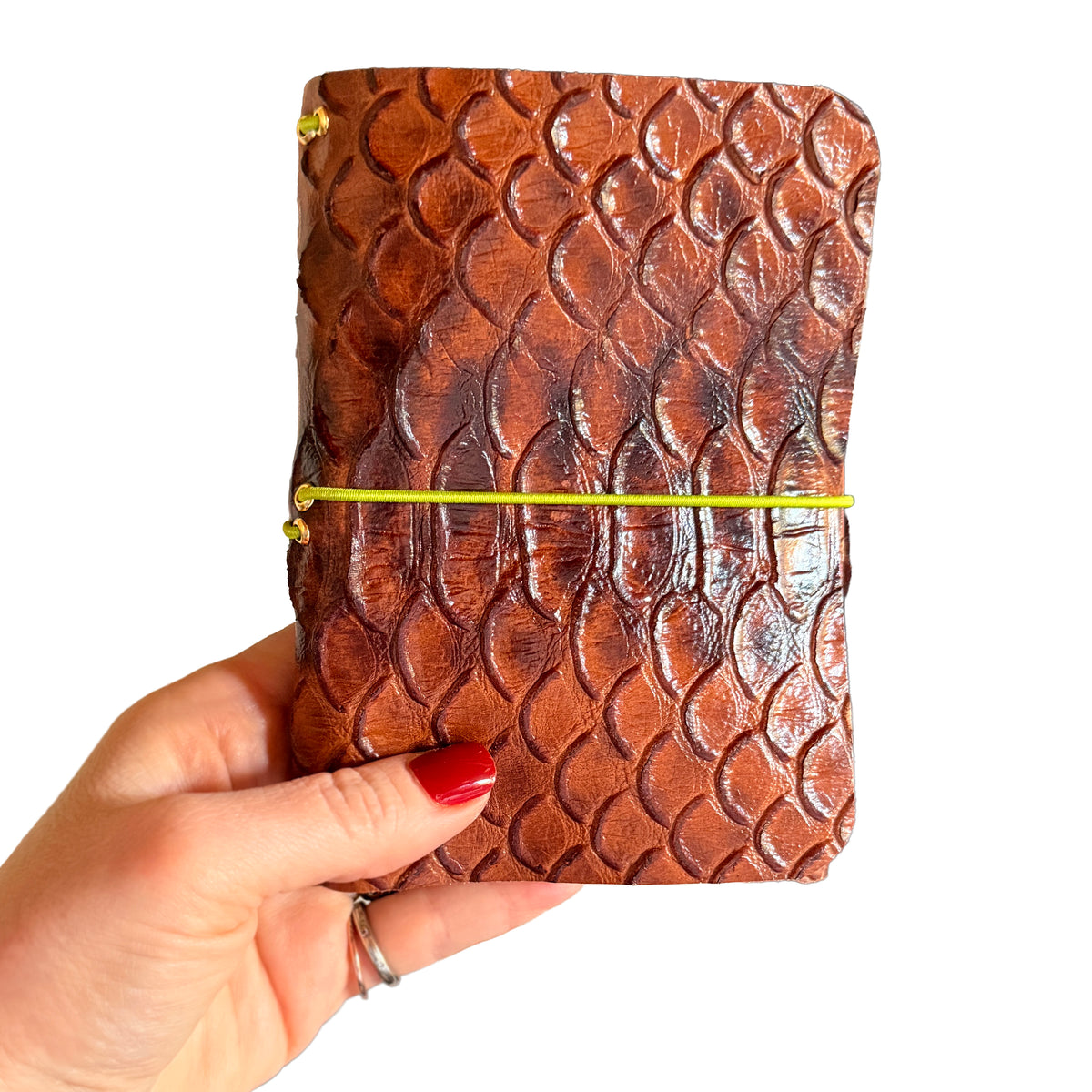 Custom A6 Tri-Fold Embossed Snake Scales Leather Passport Holder