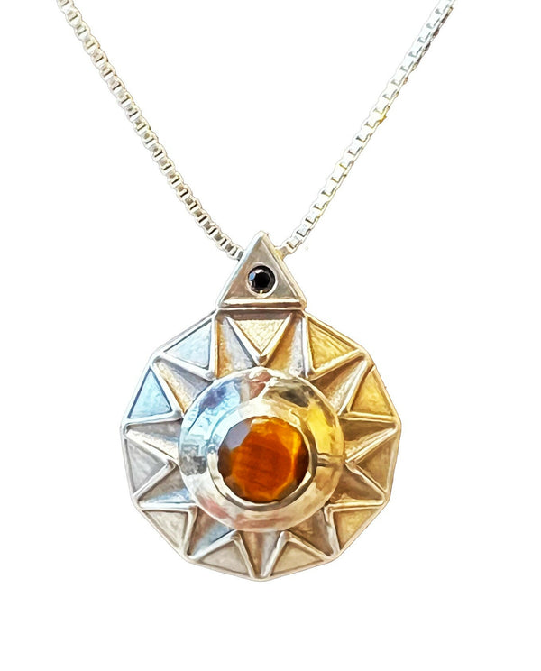 Rising Sun Pendant Necklace - Sterling Silver.