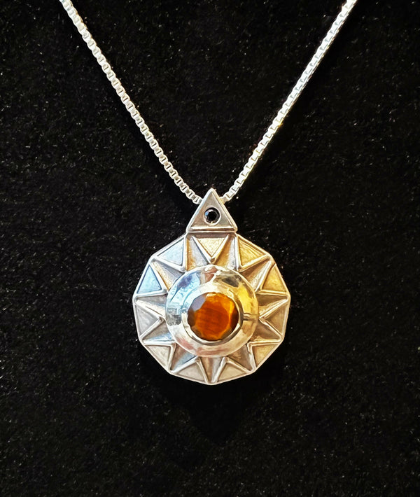 Rising Sun Pendant Necklace - Sterling Silver.