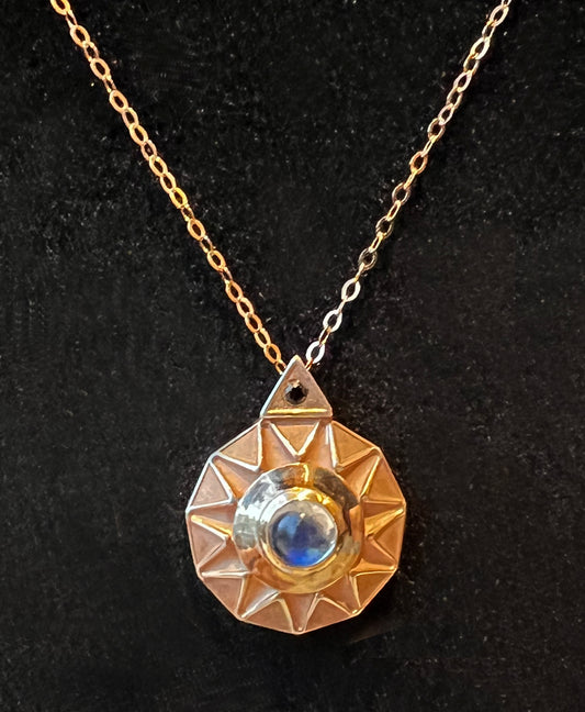 Rising Sun Pendant Necklace - Sterling Silver with Rose Gold Patina