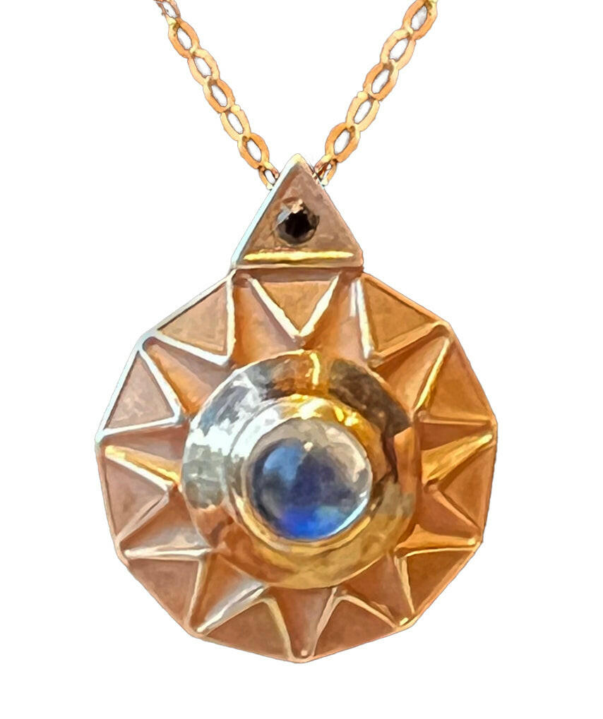 Rising Sun Pendant Necklace - Sterling Silver with Rose Gold Overlay.