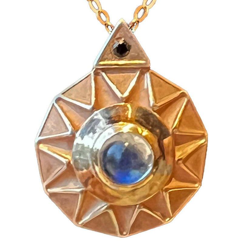Rising Sun Pendant Necklace - Sterling Silver with Rose Gold Overlay.