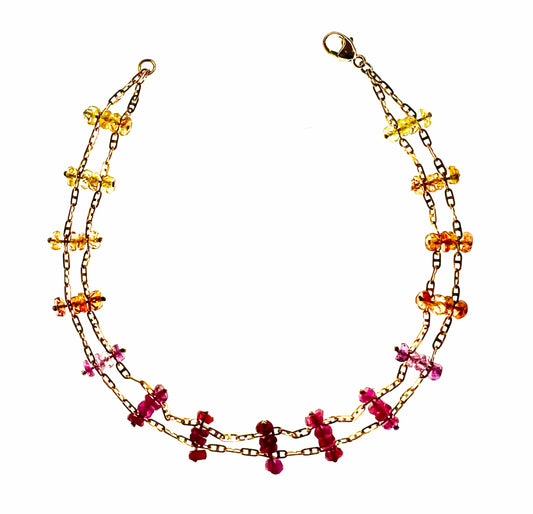 Gemstone Stacker Bracelet - Ombre Rainbow Sapphire + 14K Yellow Gold