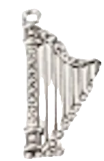 Silver harp-shaped charm on a white  background