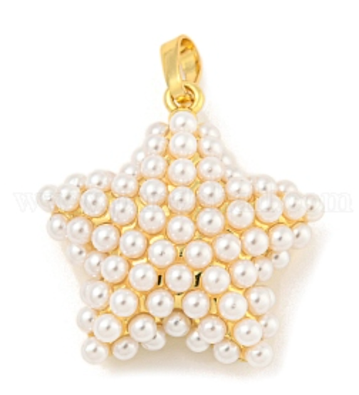 Star-shaped charm with pearls and gold accents on a white background