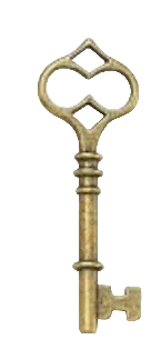 Vintage-style brass key charm on a white background