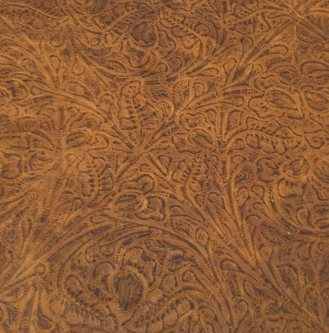 Brown leather with intricate paisley pattern